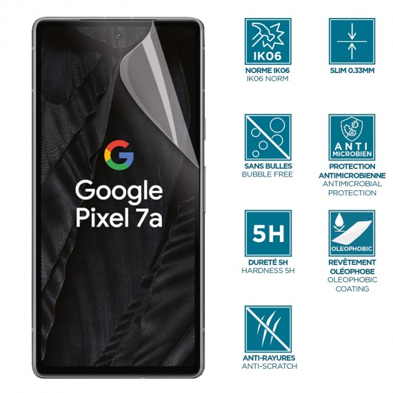 Screen protector for Google Pixel 7a - unbreakable & anti-shock IK06 - Clear finishing