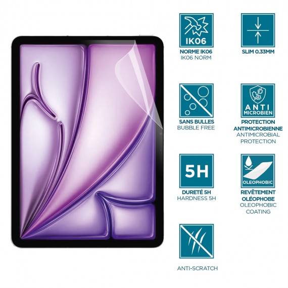 Screen protector for iPad Air 11'' (M2) - unbreakable & anti-shock IK06 - Clear finishing 