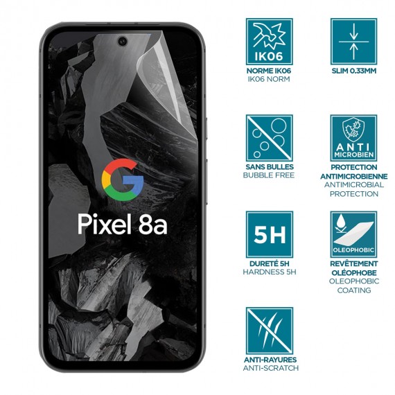 Screen protector for Google Pixel 8a - unbreakable & anti-shock IK06 - Clear finishing