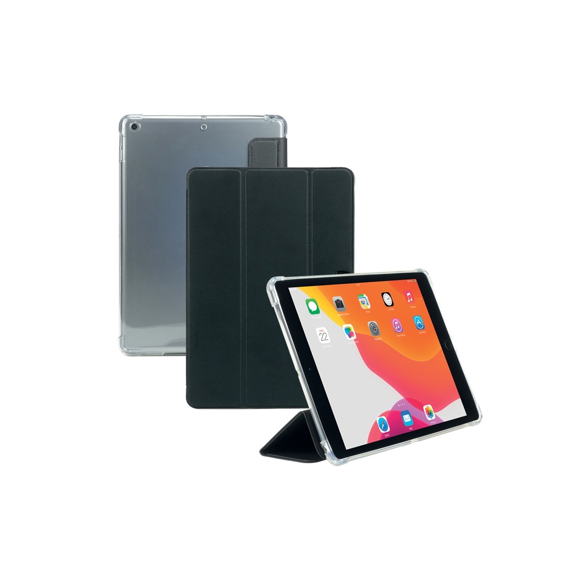 Coque de Protection Folio iPad 10.2 2021/2020/2019, iPad 9/8/7ème Gén,  avec Coins renforcés et Porte-Stylet, Transparent/Noir