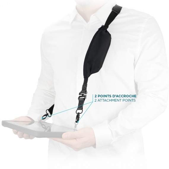 Universal shoulder strap with secure opening system + expandable pocket - 2 attachment points 