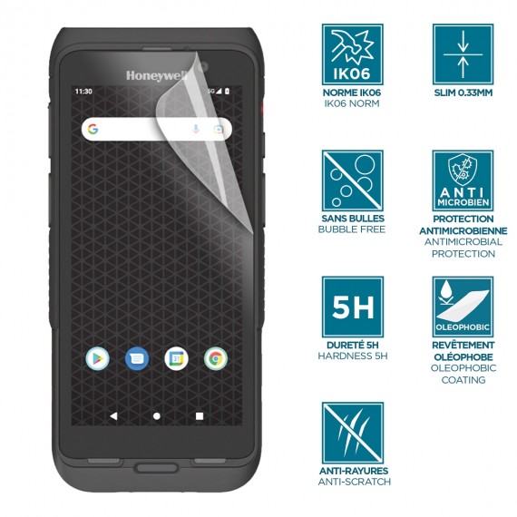 Screen protector for Honeywell CT47 - unbreakable & anti-shock IK06 - Clear finishing 