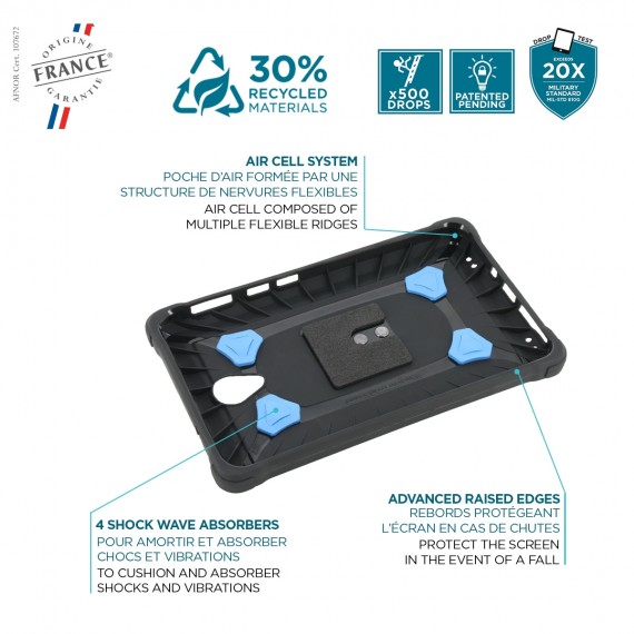 Reinforced protective case for Galaxy Tab Active5 8'' with kickstand + 360° rotative handstrap - Made in France