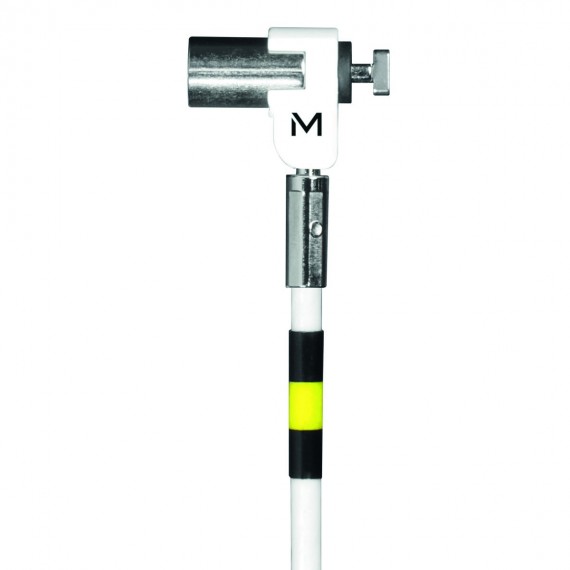 Pivoting key security cable with rotating lock, in hardened steel