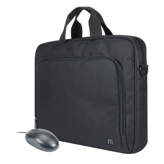 The One Basic toploading briefcase with wired mouse