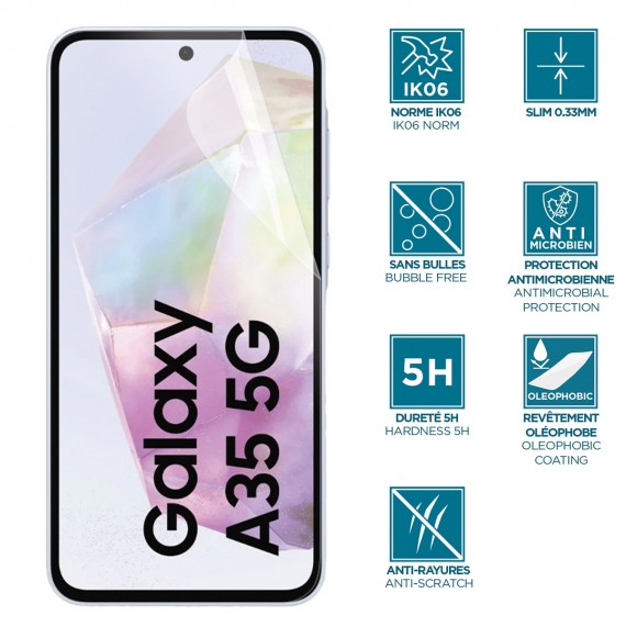 Screen protector for Galaxy A35 5G - A55 5G - unbreakable & anti-shock IK06 - Clear finishing