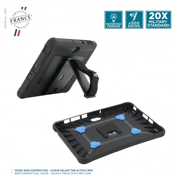 PROTECH reinforced protective case for Galaxy Tab Active4 Pro - Tab Active Pro with kickstand + 360° rotative handstrap - Made in France