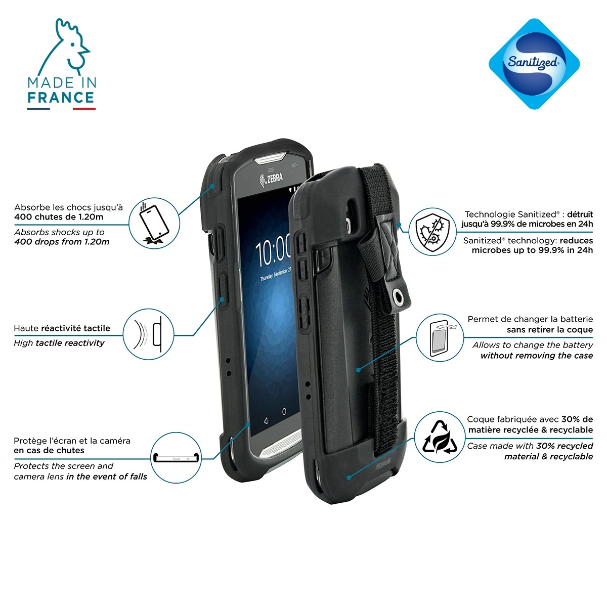Rugged Case for Zebra TC51 TC52 TC56 TC57, Ultra Drop Resistant, Ergonomic Hand Strap