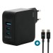 Wall Charger GaN - 100W + 2m cable - 2 USB-C + USB-A for Laptop, Tablet & Smartphone 